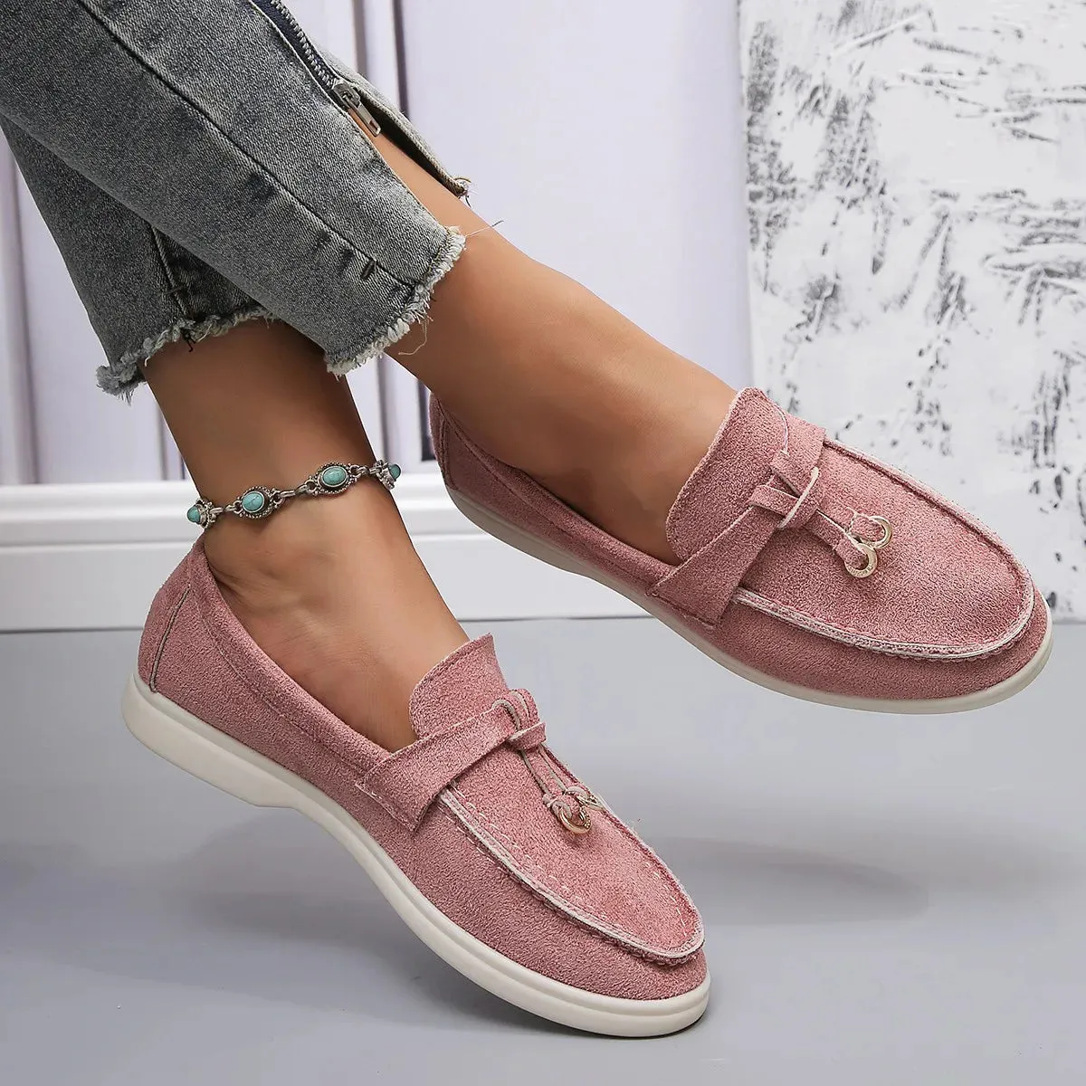 Amozae-New Women Loafers Slip on Ladies Flats Shoes Brand Spring Autumn Casual Flat Shoes Leather Cashmere Single Shoes Plus Siz 43