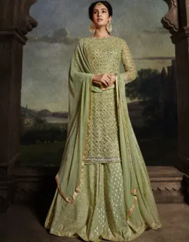 Army Green Net Lehenga Suit