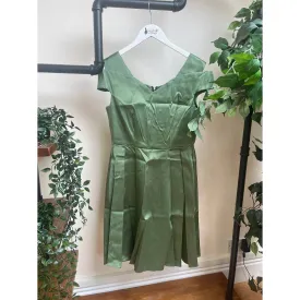 Bardot Tea Dress - Khaki Satin (10)