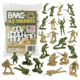 BMC Marx Plastic Army Men US Soldiers - Green vs Tan 38pc WW2 Figures - USA Made