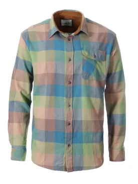 Gioberti Men's Brown / Lime / Khaki 100% Cotton Brushed Flannel Plaid Checkered Shirt with Corduroy Contrast