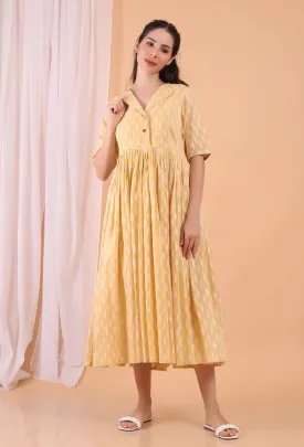 Lemon Tart Yellow Cotton Tiered Gathered Long Dress