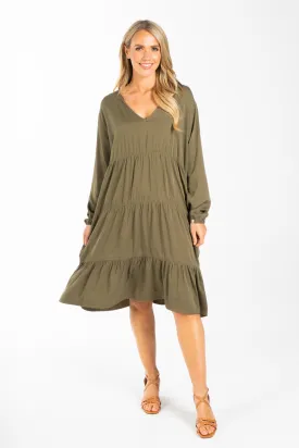 Long Sleeve Chic Dress | Khaki | FINAL SALE