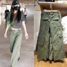 Multi-pocket American High Waist Straight Casual Pants