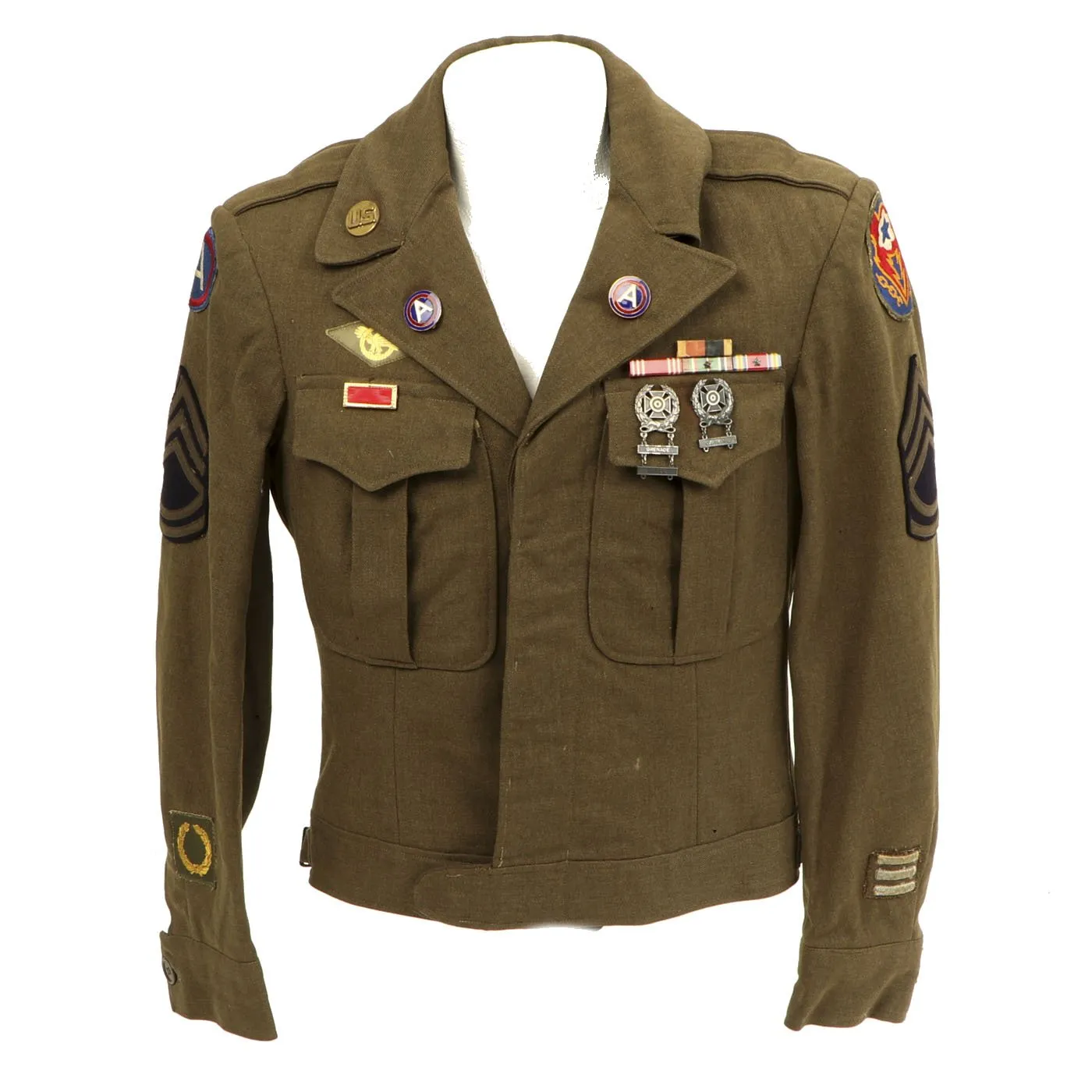 Original U.S. WWII Patton Their Army Technical Sergeant Ike Jacket Uniform with Distinctive Unit Insignia