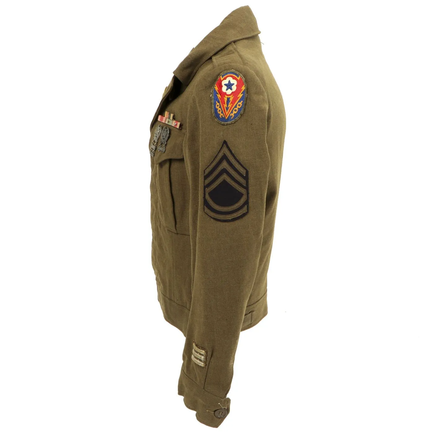 Original U.S. WWII Patton Their Army Technical Sergeant Ike Jacket Uniform with Distinctive Unit Insignia