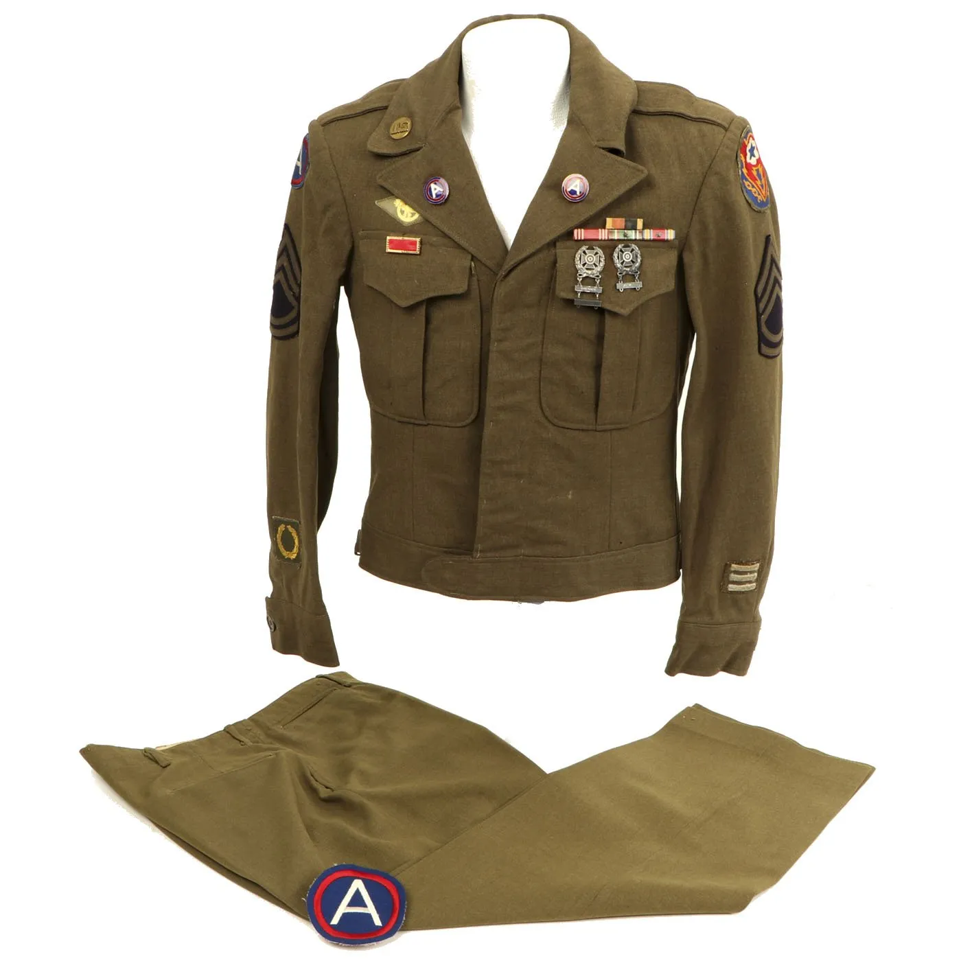 Original U.S. WWII Patton Their Army Technical Sergeant Ike Jacket Uniform with Distinctive Unit Insignia