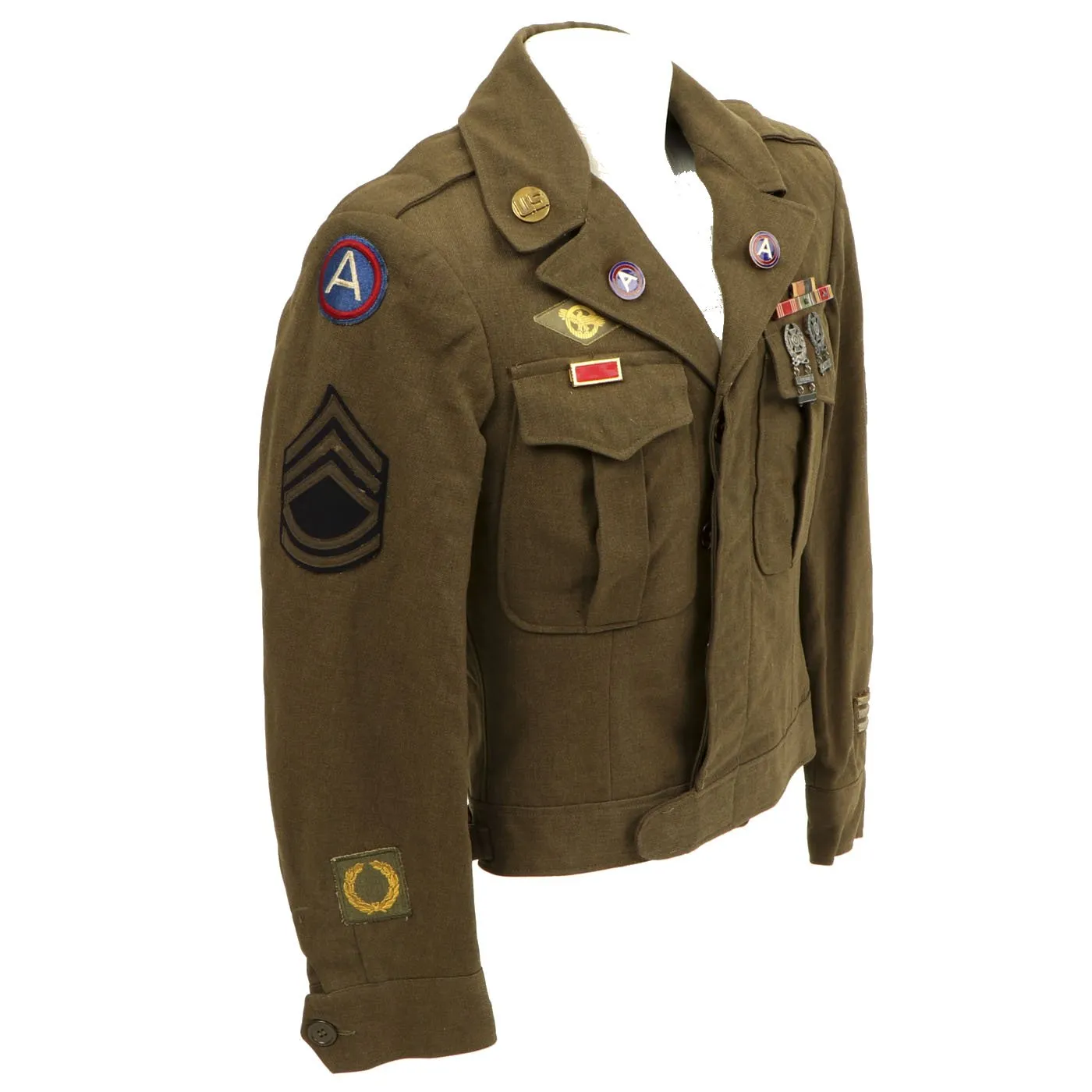 Original U.S. WWII Patton Their Army Technical Sergeant Ike Jacket Uniform with Distinctive Unit Insignia