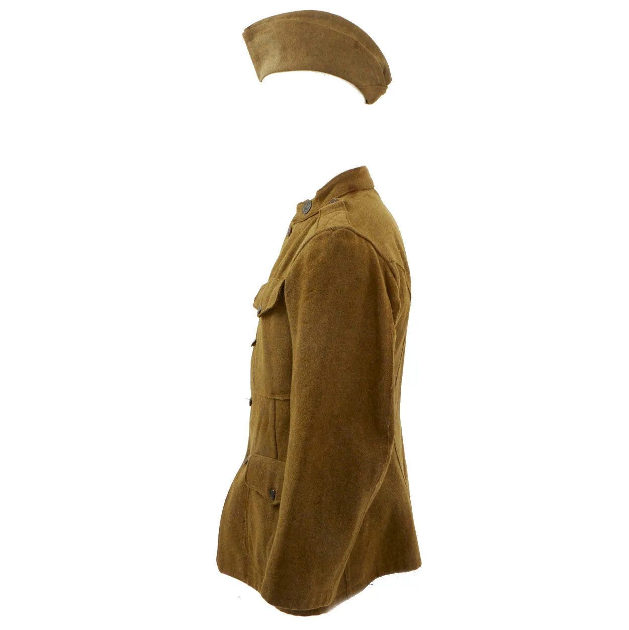 Original U.S. WWII US Army Signal Corps Named Uniform Grouping - Overseas Cap, Tunic, Pants, Greatcoat