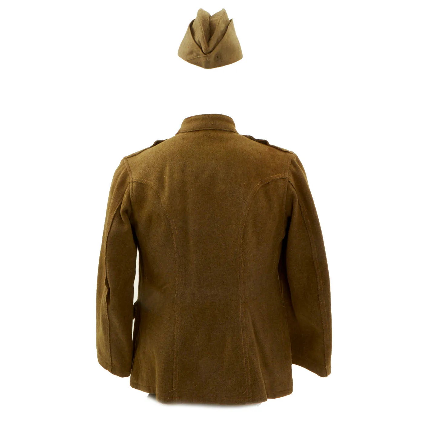 Original U.S. WWII US Army Signal Corps Named Uniform Grouping - Overseas Cap, Tunic, Pants, Greatcoat