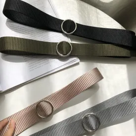 Round Metallic Buckle Basic Ribbed Belt