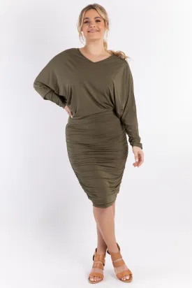 Ruche Dress | Khaki | FINAL SALE