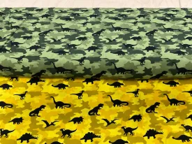 Sale Black Dinosaurs on Camouflage Cotton Poplin