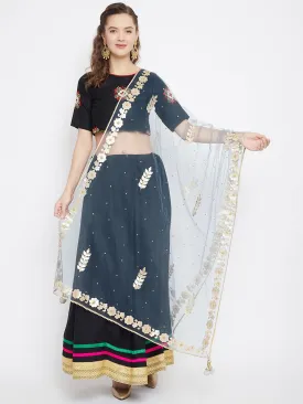 Women'S Grey Gotta Patti Net Dupatta